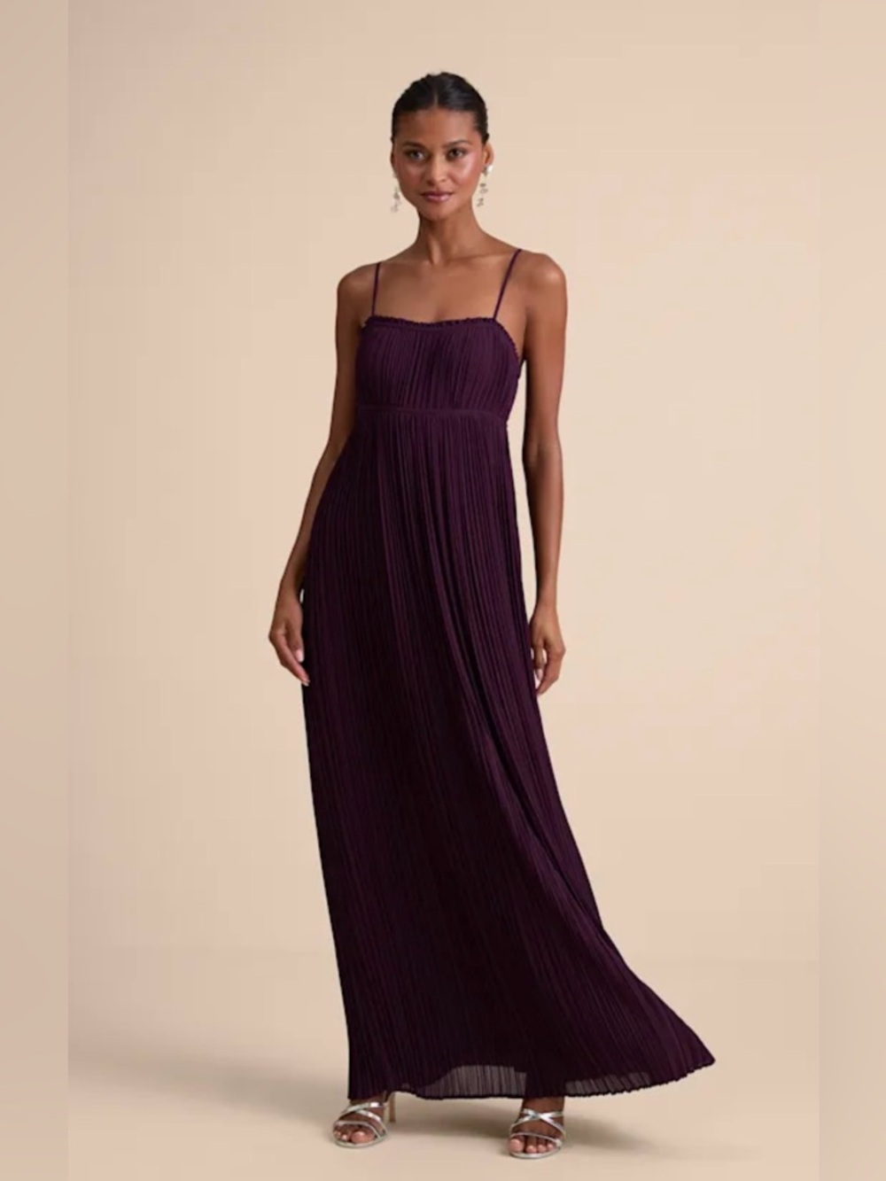 Lulus Delina Plum Plisse Chiffon Tie-Back Maxi Dress M NWT